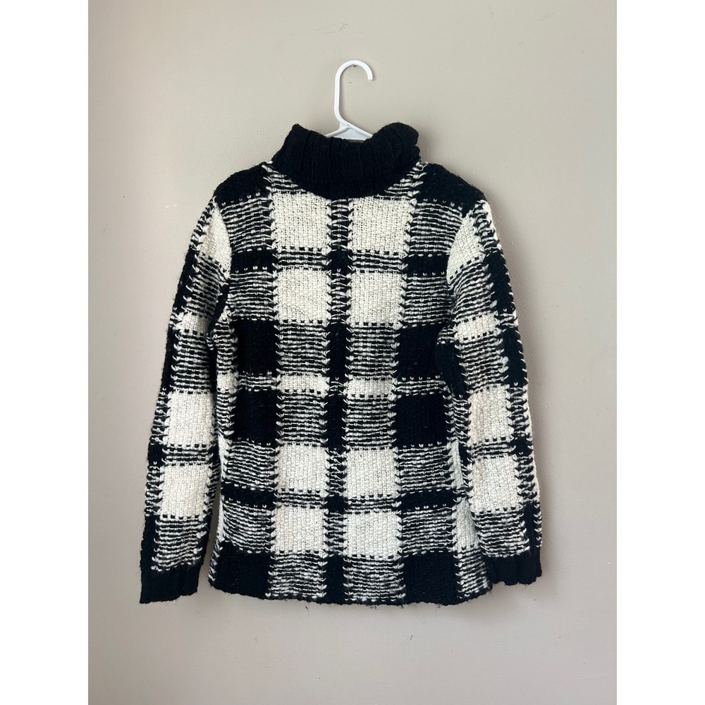 Talbots Petites Women's Black Ivory Plaid Turtleneck‎ Sweater Medium Italy